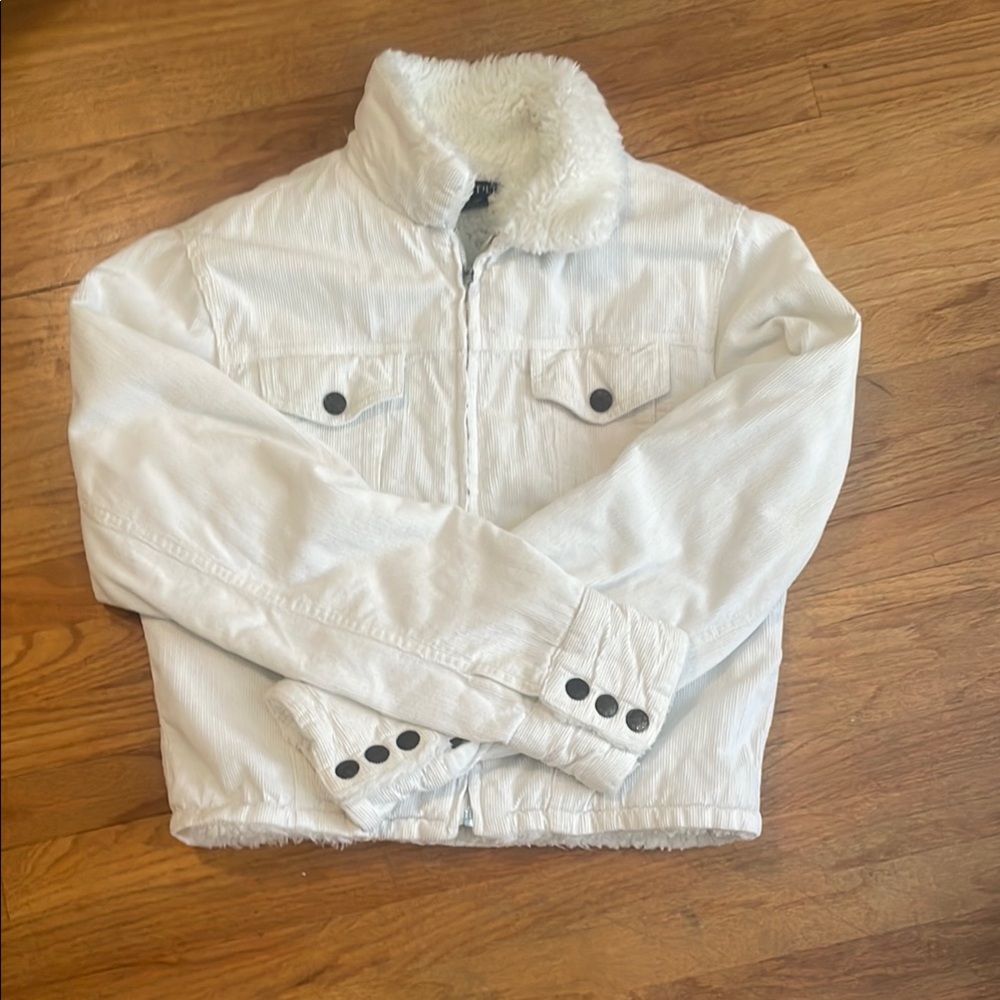 Vintage White Faux Fur Collar Jacket